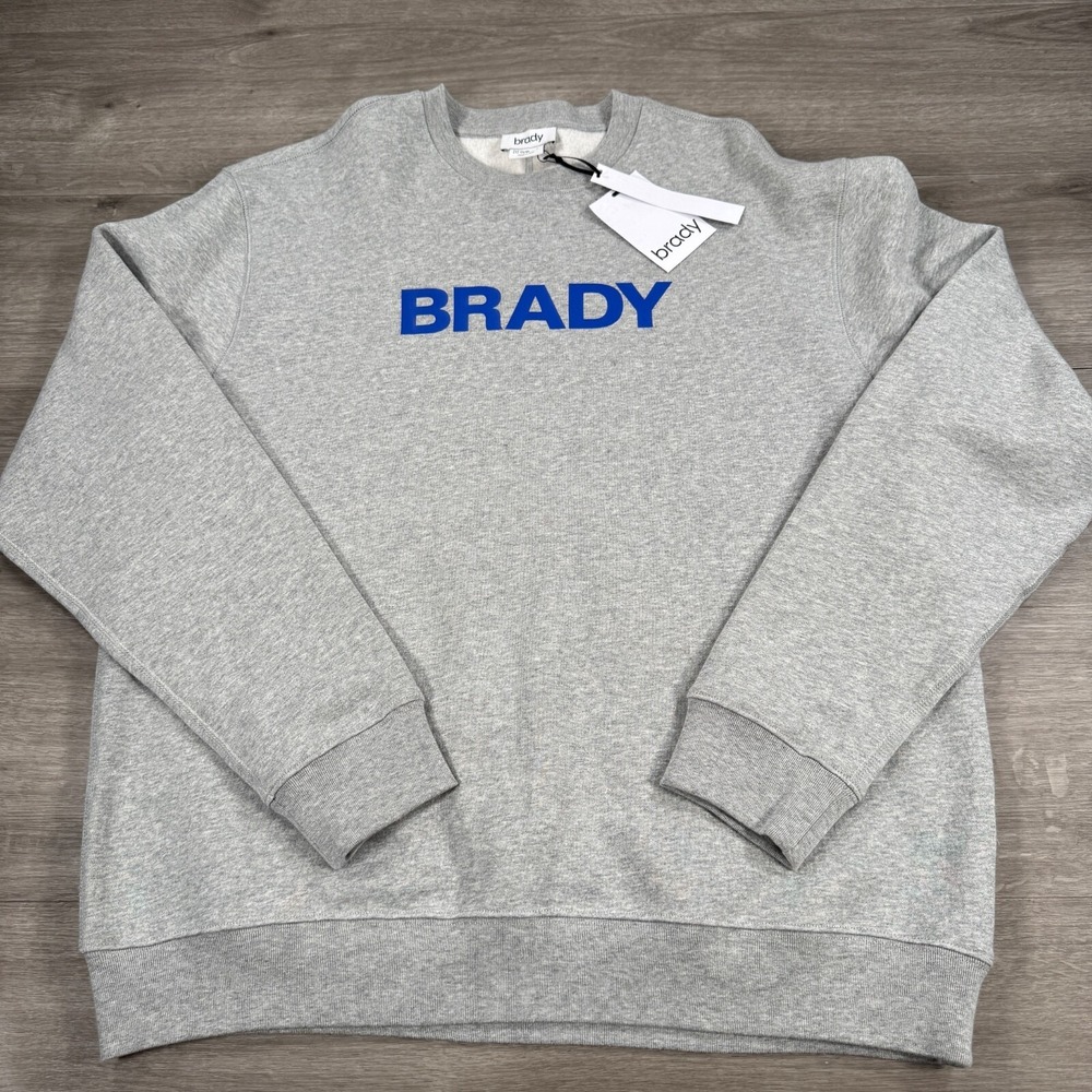Mens Brady Brand Crewneck Sweatshirt Pullover Large L/S Wordmark Gray $90